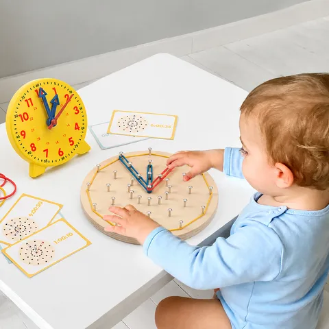 Wooden Clock Pegboard Educational Toy Kids Time Learning Montessori Shape Sorting Cognitive Puzzle For Early Education