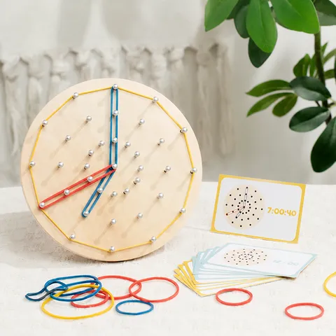Wooden Clock Pegboard Educational Toy Kids Time Learning Montessori Shape Sorting Cognitive Puzzle For Early Education