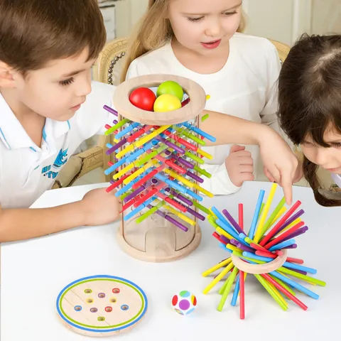 Wooden Educational Stick Pulling Game Color Cognition Parent-Child Interactive Board Game Balance Toy For Kids