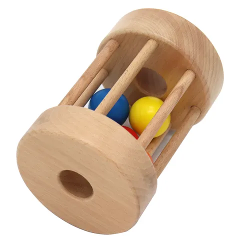 Montessori Wooden Rolling Drum Infant Early Education Color Recognition Hand Eye Coordination Training Toy