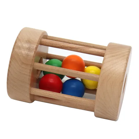 Montessori Wooden Rolling Drum Infant Early Education Color Recognition Hand Eye Coordination Training Toy
