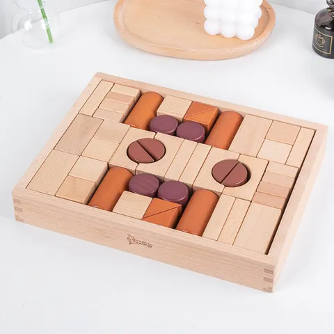Wooden Building Blocks Set Beech Wood Educational Montessori Toys For Toddlers Kids Sorting And Stacking Game
