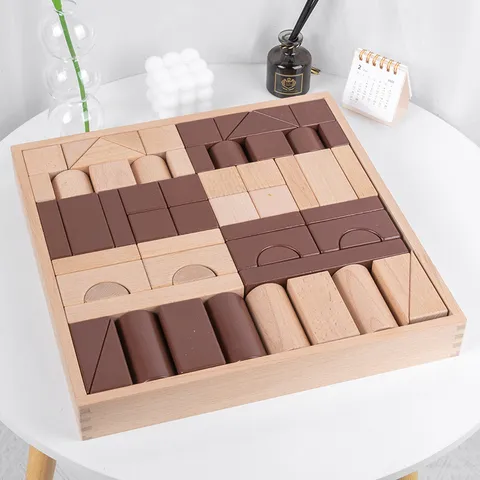 Wooden Building Blocks Set Beech Wood Educational Montessori Toys For Toddlers Kids Sorting And Stacking Game