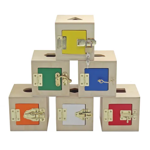 Wooden Montessori Educational Shape Sorting Lock Box Toy Toddler Early Learning Sensory Building Blocks Color Cognition Game