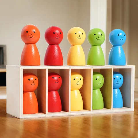 Wooden Color Matching Peg Dolls Game Educational Montessori Learning Toy Interactive Logical Thinking Toy For Kids