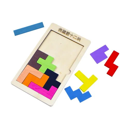 Wooden Tangram Tetris Puzzle Educational Early Learning Brain Teaser Toy Geometric Shape Matching Board For Kids