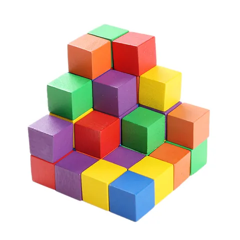 Wooden Colored Cube Blocks Montessori Math Educational Toys Building Blocks Smooth Surface For Kids Toddlers