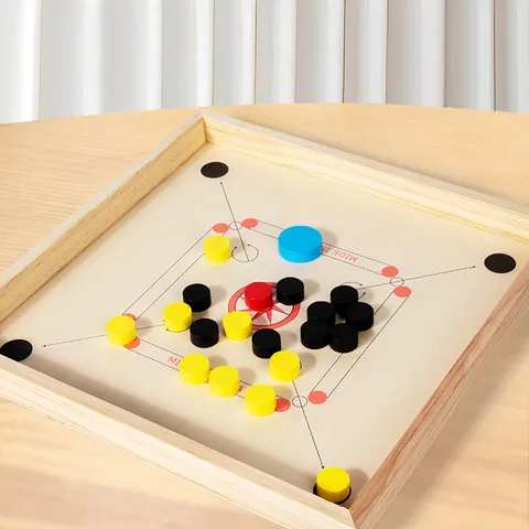 Wooden Carrom Board Game Multiplayer Tabletop Battle Flick Chess Parent-Child Interactive Educational Puzzle Board Game