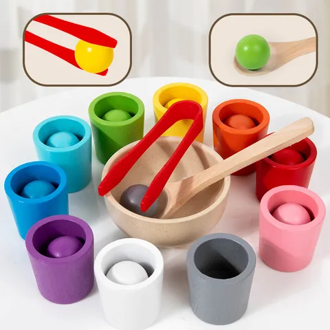 Montessori Wooden Color Sorting Toy Counting Beads Matching Game Early Educational Montessori Toys For Kids