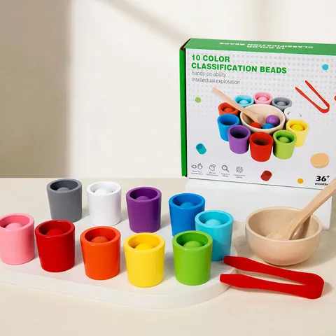Montessori Wooden Color Sorting Toy Counting Beads Matching Game Early Educational Montessori Toys For Kids
