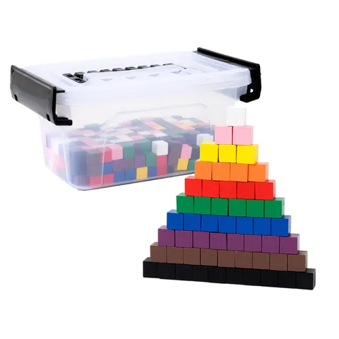 Wooden Square Counting Blocks Math Sense Enlightenment Educational Toy Colorful Cube Set With Storage Box For Kids