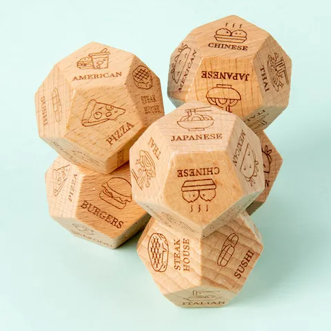 Wooden 12 Sided Food Decision Dice Novelty Couples Interactive Game Prop Beech Wood Polyhedral Dice For Party Board Games