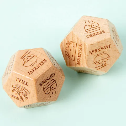 Wooden 12 Sided Food Decision Dice Novelty Couples Interactive Game Prop Beech Wood Polyhedral Dice For Party Board Games