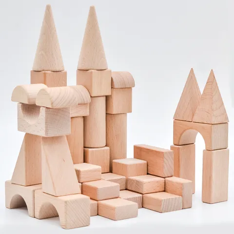 Natural Beech Wood Building Blocks Unpainted Educational Toy Safe Creative Construction Plaything For Kids Toddler Gift