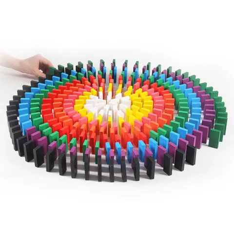 Classic Wooden Dominoes Set Colorful Domino Building Blocks Educational Toy For Kids Children