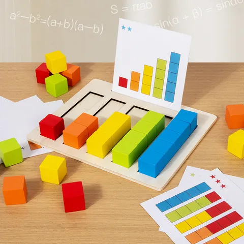 Kids Educational Math Teaching Aids Wooden Building Blocks Montessori Counting Toy Early Learning Color Recognition Set