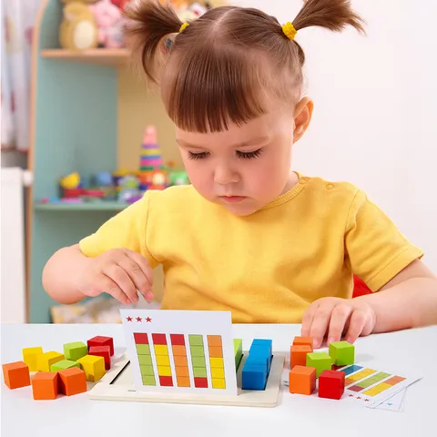 Kids Educational Math Teaching Aids Wooden Building Blocks Montessori Counting Toy Early Learning Color Recognition Set