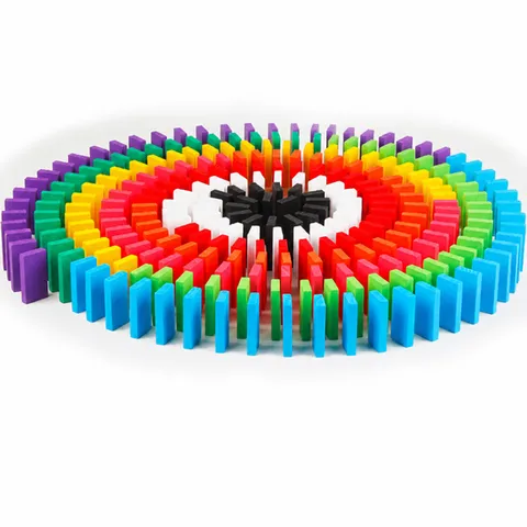Classic Wooden Dominoes Set Colorful Domino Building Blocks Educational Toy For Kids Children