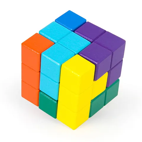 Wooden Soma Cube 3D Geometric Puzzle Educational Brain Teaser Toy Montessori Spatial Logic Training Construction Blocks Set