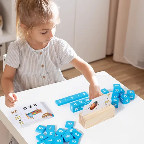 Jeu de Blocs d'Apprentissage de l'Orthographe et des Mathématiques en Bois pour Enfants Éducation Précoce Alphabet Puzzle