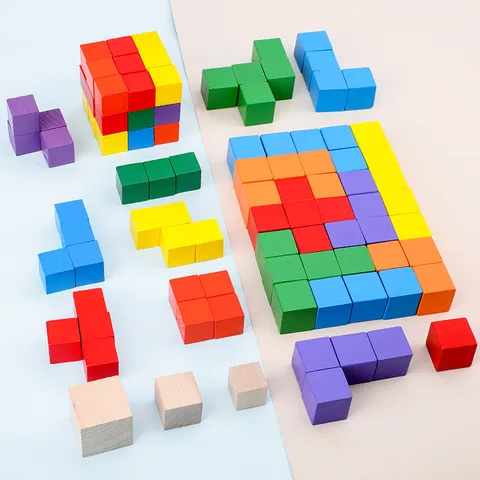 Blocs de Construction en Cube de Bois Montessori Pédagogique Mathématiques Jouet Éducatif Enfants Blocs en Bois Naturel Coloré