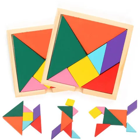 Kids Wooden Tangram Puzzle Educational Montessori Learning Toy Geometric Shape Brain Teaser Math Game Children Gift