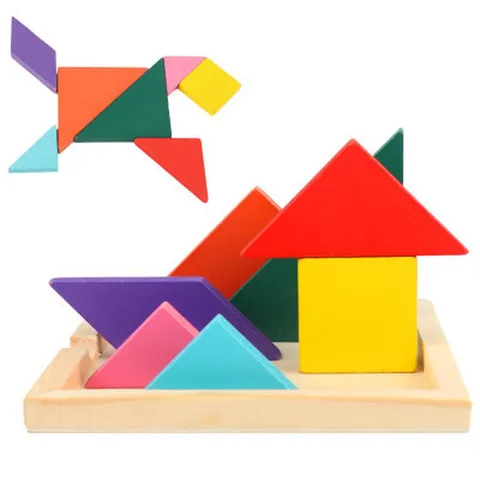 Kids Wooden Tangram Puzzle Educational Montessori Learning Toy Geometric Shape Brain Teaser Math Game Children Gift