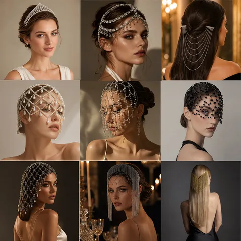 Luxus Strass Haarbänder Für Damen Kupferlegierung Kristall Haarreif Quaste Netzschleier Hochzeit Bankett Party Haarschmuck