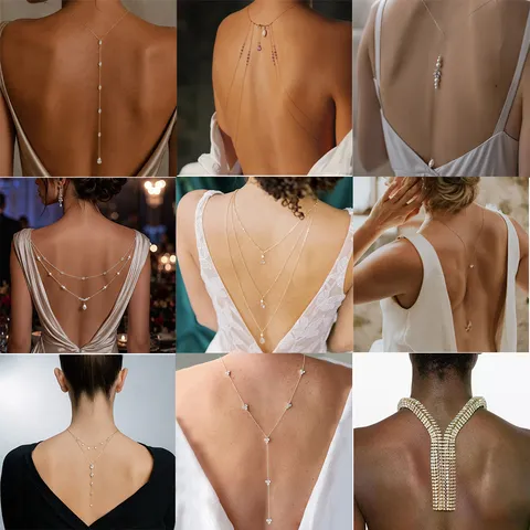 Braut Strass Künstliche Perle Kupferlegierung Rückenkette Körperkette Elegante Hochzeit Bankett Zubehör Für Damen