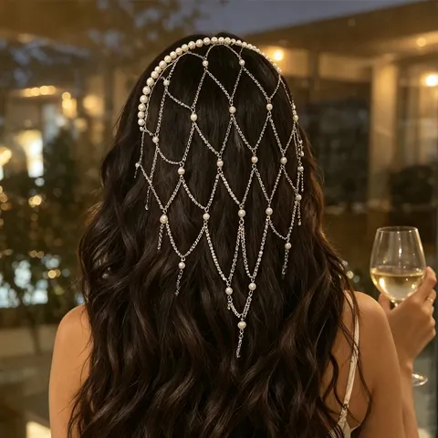 Élégant Serre-Tête Tassel en Alliage de Cuivre Fée Coiffe de Perle Artificielle pour Mariage Banquet Style Princesse Accessoire Cheveux pour Femmes
