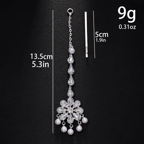 Ethnic Alloy Rhinestone Hair Chain With Artificial Pearl Pendant Exotic Indian Bridal Forehead Chain Water Drop Hair Jewelry For Women