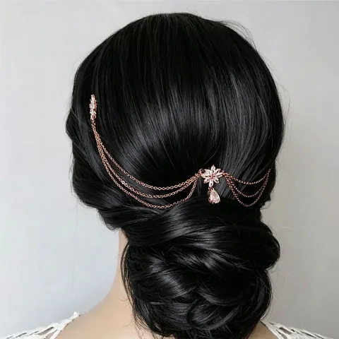Multi-Layer Rhinestone Water Drop Hair Chain Elegant Bridal Tassel Flower Headpiece Copper Alloy Jewelry For Women Wedding Banquet Accessory