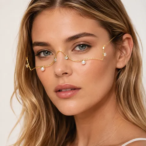 Nischendesign Wellenförmiger Dekos Brillenrahmen Ohne Gläser Mode Strass Künstliche Perle Metall Halbrand Party Street Brille Für Damen
