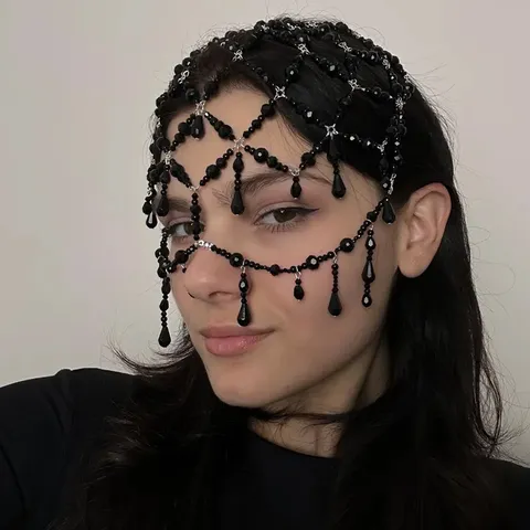 Chaîne de Cheveux en Maille Gothique Rétro pour Femmes Bijou de Tête Perles Goutte d'Eau pour Dîner Fête Bal Masqué Accessoires Cheveux