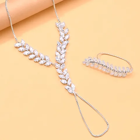 Pulsera con Anillo de Hojas de Aleación de Diamantes de Imitación para Mujer Artesanía Pesada Lujo Ligero Ajustable Conjunto de Joyas