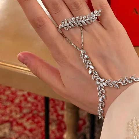 Pulsera con Anillo de Hojas de Aleación de Diamantes de Imitación para Mujer Artesanía Pesada Lujo Ligero Ajustable Conjunto de Joyas
