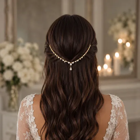 Bridal Back-Hanging Hair Chain Water Drop Rhinestone Headpiece For Wedding Evening Dress Fashion Women Hair Jewelry Accessory