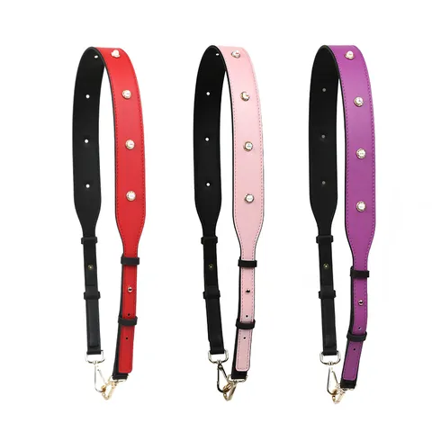 Wide Handbag Purse Replacement Shoulder Strap Adjustable With Artificial Pearl Rhinestone For Women Crossbody Bag