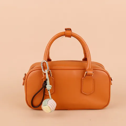 Handmade Woven Ball Bag Charm Cute Keychain PU Leather Bag Pendant Car Key Ring Accessories For Women