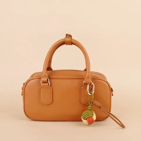 Handmade Woven Ball Bag Charm Cute Keychain PU Leather Bag Pendant Car Key Ring Accessories For Women