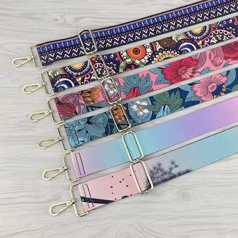 Adjustable Cotton Webbing Replacement Shoulder Strap Crossbody Bag Strap Colorful Geometric Floral Print Handbag Strap