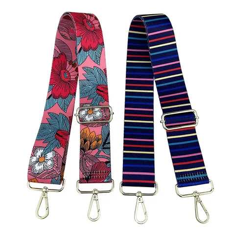 Adjustable Cotton Webbing Replacement Shoulder Strap Crossbody Bag Strap Colorful Geometric Floral Print Handbag Strap