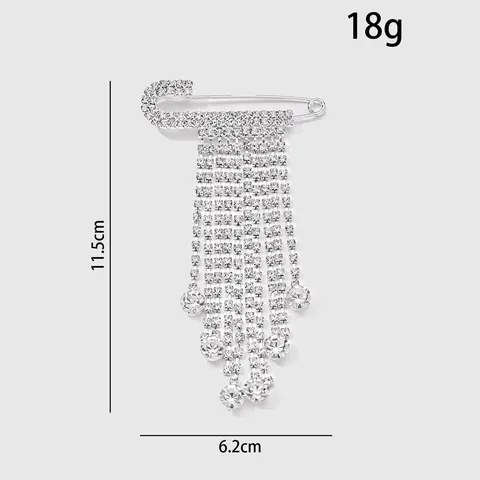 Luxury Alloy Rhinestone Safety Pin Tassel Brooch For Women Elegant Crystal Tassel Pin For Suit Evening Dress Accessories