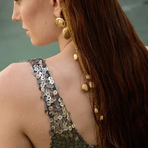 Pinza para el Cabello de Borla de Concha Estilo INS Occidental Aleación de Cobre Strass Cadena Fina de Capas Múltiples Tocado Largo para Vacaciones en la Playa Joyería de Mujer