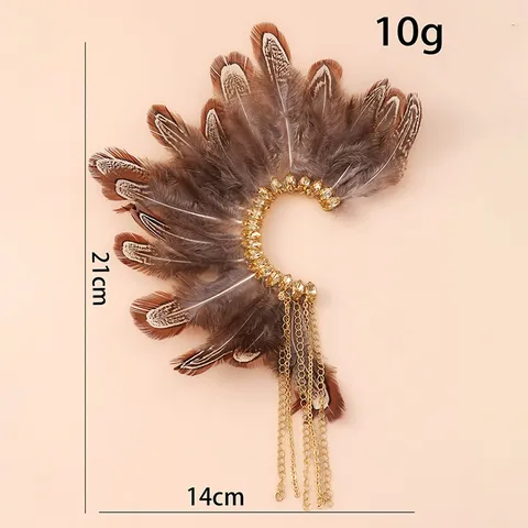 Boho Exotische Feder Quasten Ohrklemmen Für Damen Gold Silber Strass Kette Hänger Ohrringe Lange Fransen Bühne Schmuck