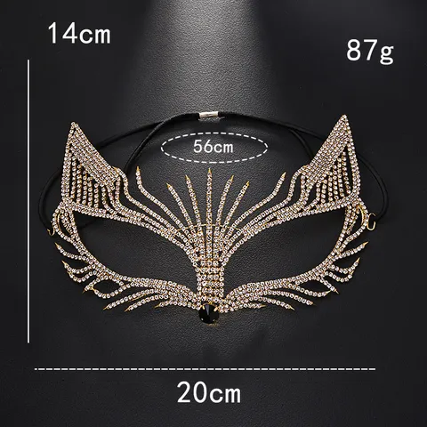 Máscara de Mitad de Cara de Zorro de Strass para Mujeres Lujo Aleación Baile de Máscaras Misteriosa Fiesta Disfraz Accesorio Ojos Diseño Calado Tocado
