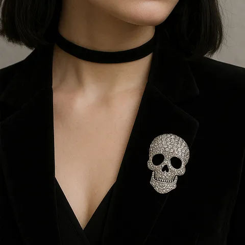 Gothic Totenkopf Strass Brosche Pin Für Damen Dark Punk Skelett Legierung Brustnadel Schmuck Für Halloween Party Geschenk Zubehör