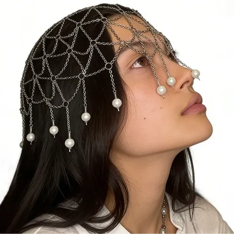 Exotisch Nischendesign Kupfer Netz Haarkette Kopfschmuck Mit Quaste Strass Künstliche Perle Stirnband Für Bühne Aufführung Damen