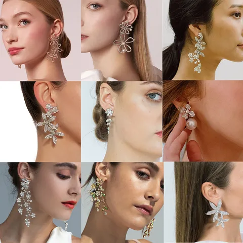 Übertriebene Blumen Strass Ohrstecker Für Damen Luxus Funkelnde Kristall Blumen Ohrringe Für Hochzeitsfeier Brautschmuck Mit Edelstahl Stift