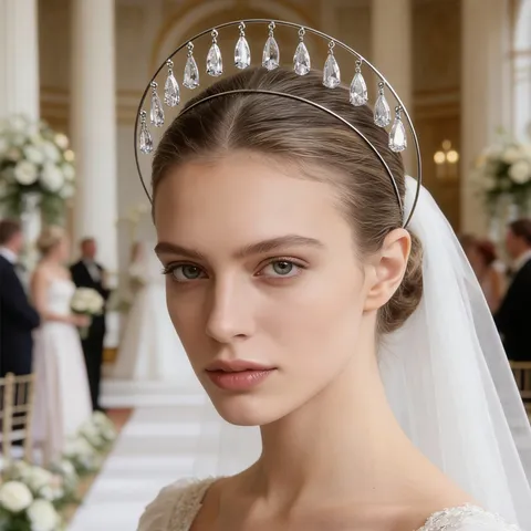 Double Layer Water Drop Rhinestone Headband Virgin Halo Bridal Hair Accessory Electroplated Copper Alloy Headpiece For Wedding Party